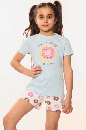 Girls Sweet Doughnut Print Short Sleeve Shorts Pyjamas