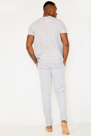 Mens Printed stripe Short Sleeve Top and Long Pyjamas