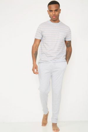 Mens Printed stripe Short Sleeve Top and Long Pyjamas