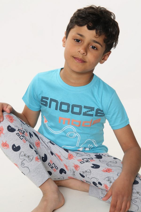 Boys Snooze Mode Print Short Sleeve Long Pyjamas