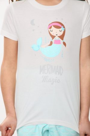 Girls Cute Mermaid Print Short Sleeve Shorts Pyjamas