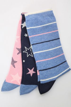 Ladies 3pk Star Detail Cotton Rich fashion Socks