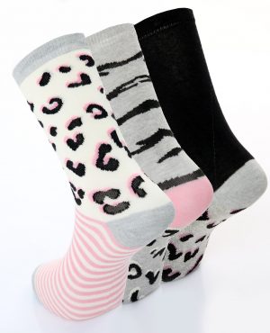 Ladies 3pk Animal Design Cotton Rich fashion Socks